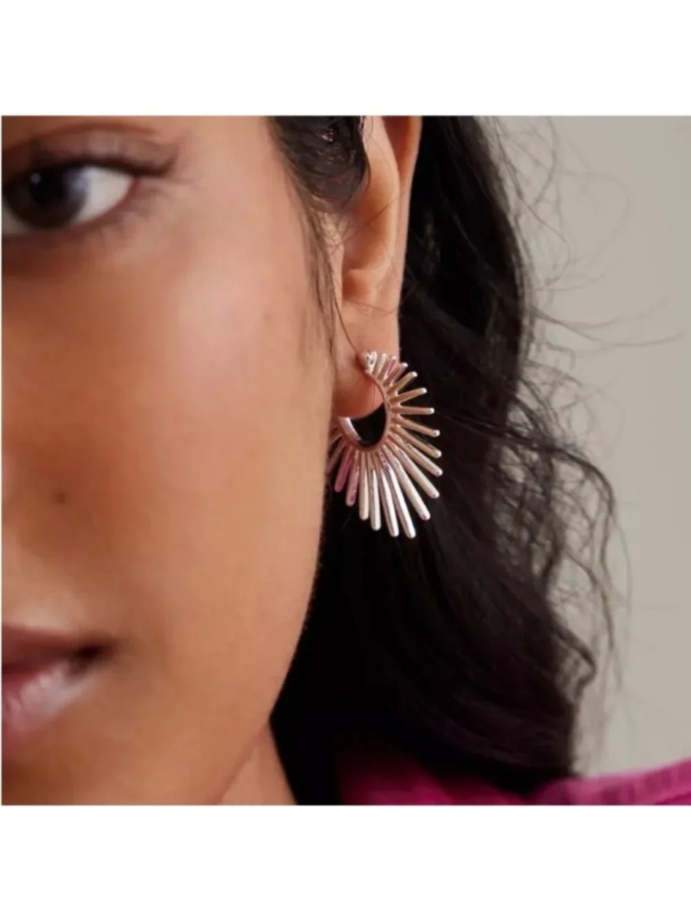 New! Anthropologie Gold Plated Sun Spike Hoop Earrings (1077) NWOT
